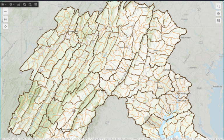 Screenshot of Potomac River basin map. - ICPRB